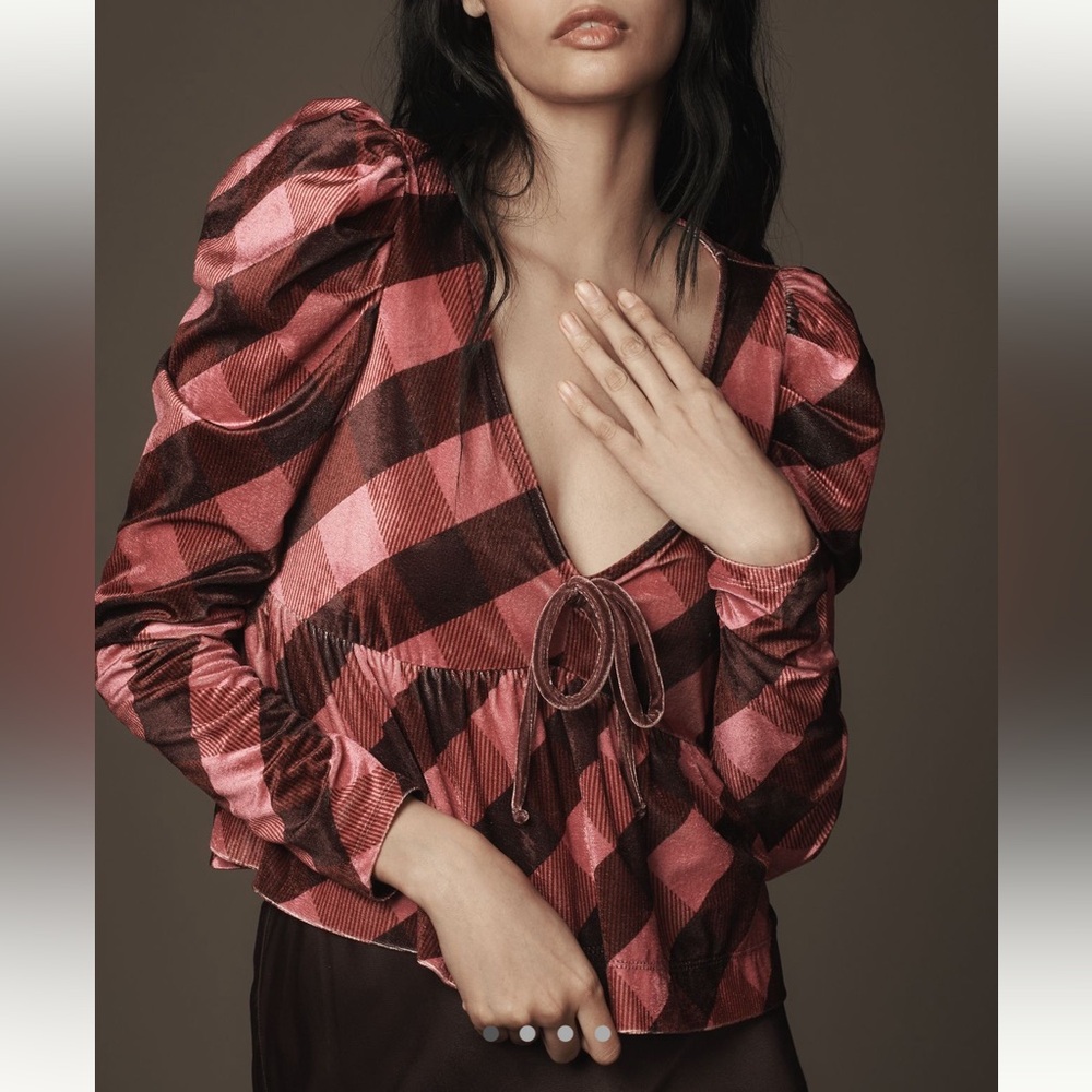 Maeve Pink and Brown Plaid Blouse